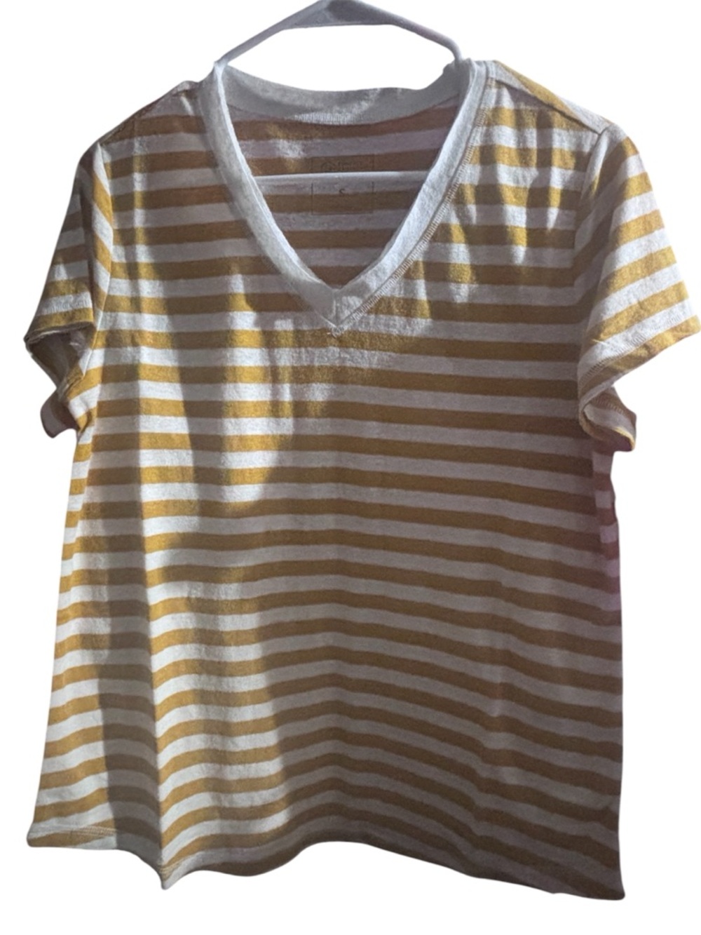 Candace Cameron Bure Yellow & White Striped V-Neck Tee